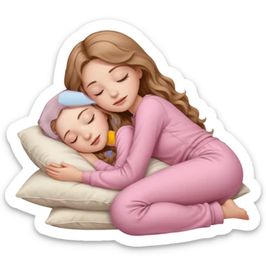 girl with pale skin and long wavy light brown hair in light pink clothes sleeping on a pillow sticker