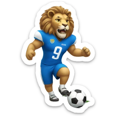 lion playing football with blue jersey sticker