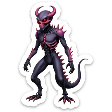 Shiny Horned Futuristic Badass Demonic Spectral Dusky Spooky Skull-faced Cool Hot Stylish Handsome Alien-Salandit-Venom-Darkrai-Genesect-Fakémon-fusion (full body) sticker