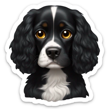 Small completely black king spaniel with black fur on his whole face and white stripe on chest sticker