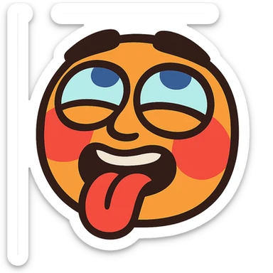 vibrant toon style blushing face with eyes rolled up and tongue out sticker