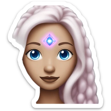 magical diva with thin pink andromedan skin long hair and blue eyes glowing third eye sticker