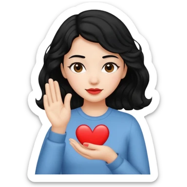 chica de cabello negro, corto y ondulado, haciendo un corazón con la mano, estilo emoji de iPhone sticker