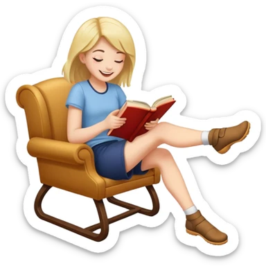 Giggling kicking my feet reading a book  sticker