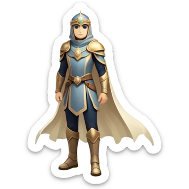 An icon featuring a hero with a closed visor, standing in a majestic, mystical landscape, inspired by RPGs like Elden Ring. The design includes a stunning, ethereal background with towering castles and distant mountains, symbolizing the adventure and mystery. Transparent background sticker