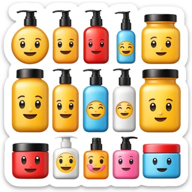 emoji of beauty products with brand labels sticker