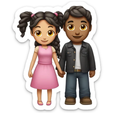 Man loves woman with pigtails, heart between them sticker