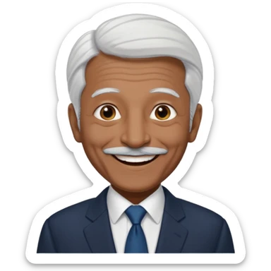 70 yr old man, thin white hair, pakistani, business suit, big smile, dark skin, no facial hair
 sticker