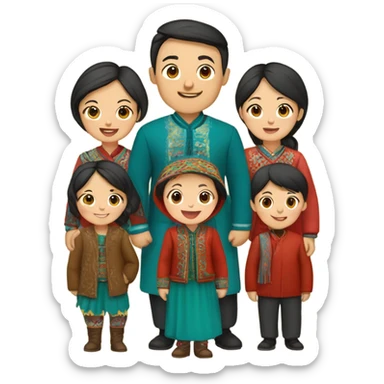 kazakh family photorealistic sticker