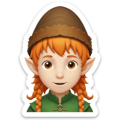 Orange Haired Elf, Elf boy with orange ponytail and acorn hat sticker