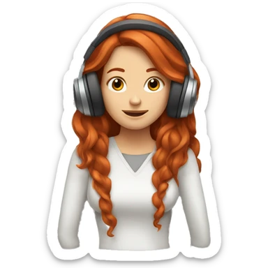 long haired redhead woman listening to music sticker