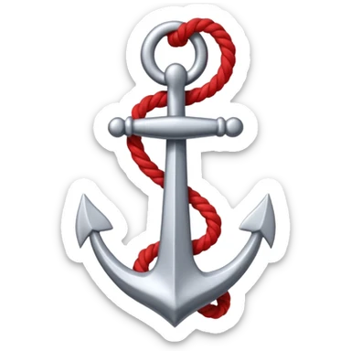 Je veux un emoji encre dans ce style là : ⚓ je veux qu’il représente sentimental par un noeud : 🪢 peut tu me faire l’ancre en argent en gardant la corde rouge plus petite la corde  sticker