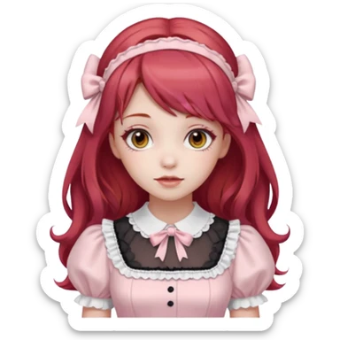 sweet lolita with red hair, hazel eyes, white skin, wearing a light pink dress sticker