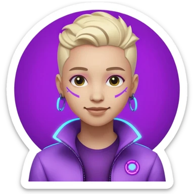 neutre gender neon cyberpunk light purple happy, I don't want you to use props, não utilizar óculos  sticker