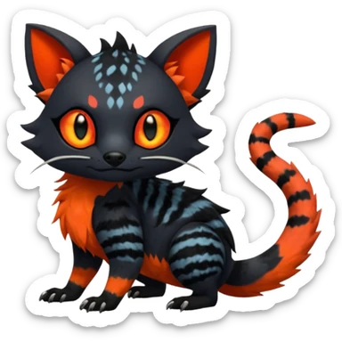 Rare exotic realistic cute epic aesthetic gothic colorful Salandit-Litten-Quilava-Civet-species-Fakemon-hybrid-creature, with markings, full body sticker