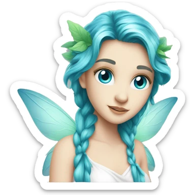 Beautiful, leaf, fairy, blue, turqoise, green, long hair, big wings, blue eyes, pale skin sticker