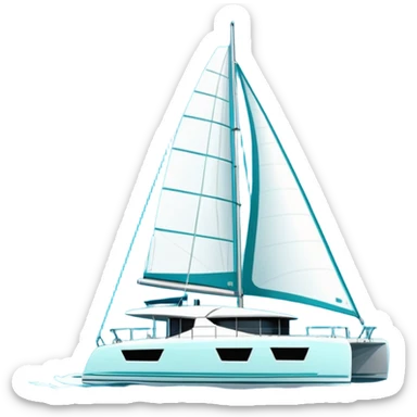 make a 50ft catamaran lagoon styled faceing to the right. make the sails like a dark tiffany blue sticker