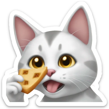 A hungry cat says the word “Feed me” above her head sticker