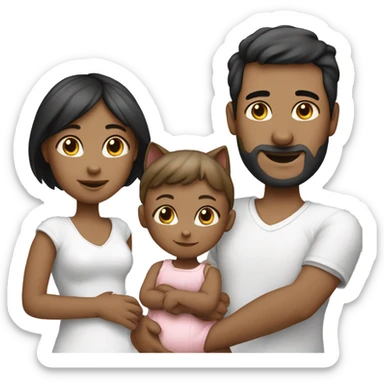 Family of 3- mum-dad-baby girl-2 cats 1white 1 black sticker