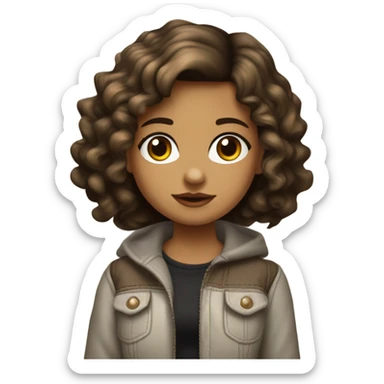 niña con pelo ondulado con wolf cut, piel Morena clara, ojos marrones ropa yk2 y accesorios ojos medianos  sticker