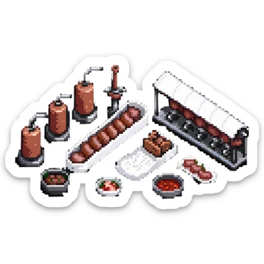 sausage factory with meat grinders and production sticker