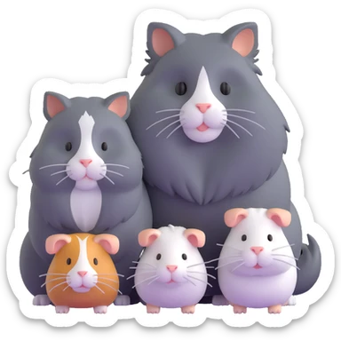 grey long haired cat with two guinea pigs sticker