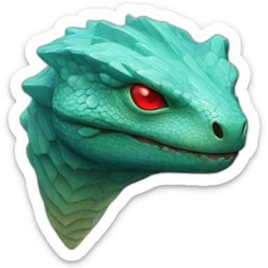 Aquamarine colour Reptilian with red lasers from the eyes in black suite on the golden coin sticker