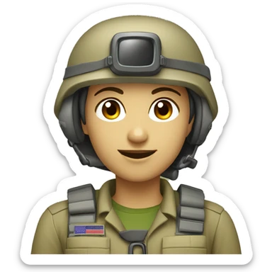 operator dressed in khaki color with a milatary helmet, without glasses, preferably female sticker