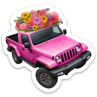 Realistic pink Jeep Gladiator with the truck bed full of flowers. sticker