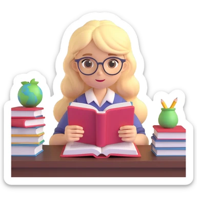 cute blonde girl reading books studying teen no scenery  sticker