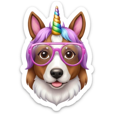 Un perro con gafas de unicornio  sticker