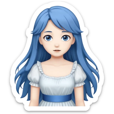 Beautiful ethereal Gorgeous Vampiric Edgy spectral dark greyish-blue whitish gloomy spectral Anime Poltergeist Lady  with a beautiful white dress sticker