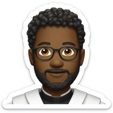 young black catholic priest beard, curly hair, with rounded glasses sticker