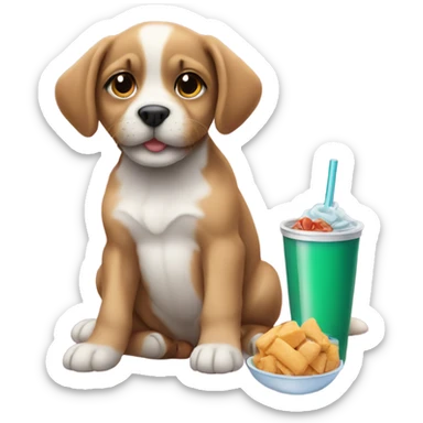 Puppy with drink and snacks  sticker