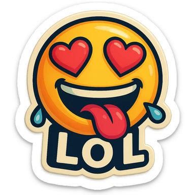 mouth open with tongue out heart shaped eye add the words “ LOL " in White
Laughing crying 😂😂 sticker