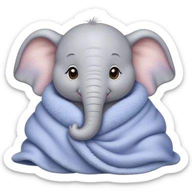baby white elephant cozy in a periwinkle blanket sticker