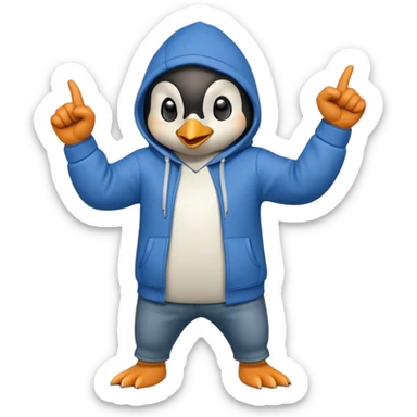 determined anthropomorphised penguin in a hoodie and jeans with fist raised, energetic pose sticker