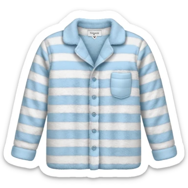 emoji of an isolated fluffy fleece pajama top with soft pastel 'vertical' stripes, plush fuzzy texture, light grey and pastel blue tones, button-down long sleeves, neatly folded flat-lay, no person, no body, no mannequin, cozy warm winter mood, soft shading sticker
