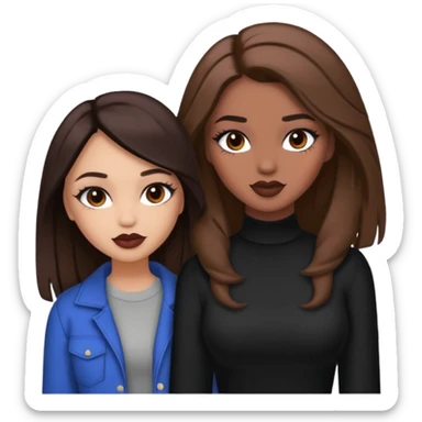 Boujy baddie best friends, trendy heavy makeup both dark hair one light skinned and one mocha brown pretty hair style  sticker