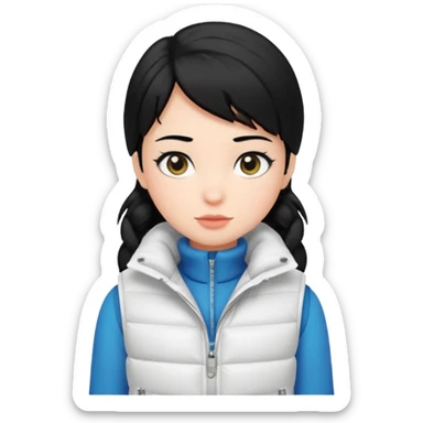 girl with black hair in a white puffer vest sticker