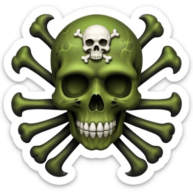 a poisonous cloud of gas, dark swamp color, with an image of a skull and two crossed bones behind the skull sticker