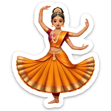 cinematic-realistic-bharatanatyam-dance-emoji,-depicted-as-an-elegant-classical-indian-dance-performance-with-graceful-poses,-intricate-costumes,-and-expressive-hand-gestures,-rendered-with-rich-textures-and-warm-dramatic-lighting, single dancer full body  sticker