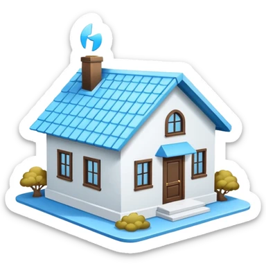 a house with a sky blue roof and white walls sticker