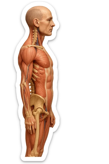corpo umano anatomico di profilo realistico con schiena piatta, iperrealistico 4k sticker