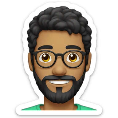 a 20 year old man with round glasses and black beard sticker