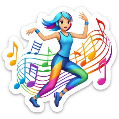 An icon showing vibrant musical notes and rhythm bars, inspired by Muse Dash. The design features colorful, dynamic elements flowing in sync with the beat, with a character dancing in the background. Bright, energetic visuals emphasize the excitement of rhythm-based gameplay. Transparent background. sticker