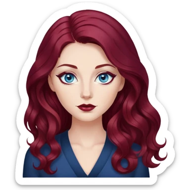 pretty long hair wavy dark wine red hair baddie with eyeliner and blue eyes sticker
