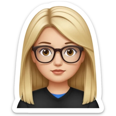 Chica blanca con cabello liso largo balayage (rubio con cafe), ojos cafe obcuro con lentes cuadrados, gordita sticker