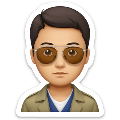 Photorealistic serious Chinese tourist wearing sunglasses sticker