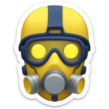 Navy blue skin cyborg head with yellow respirator mask sticker